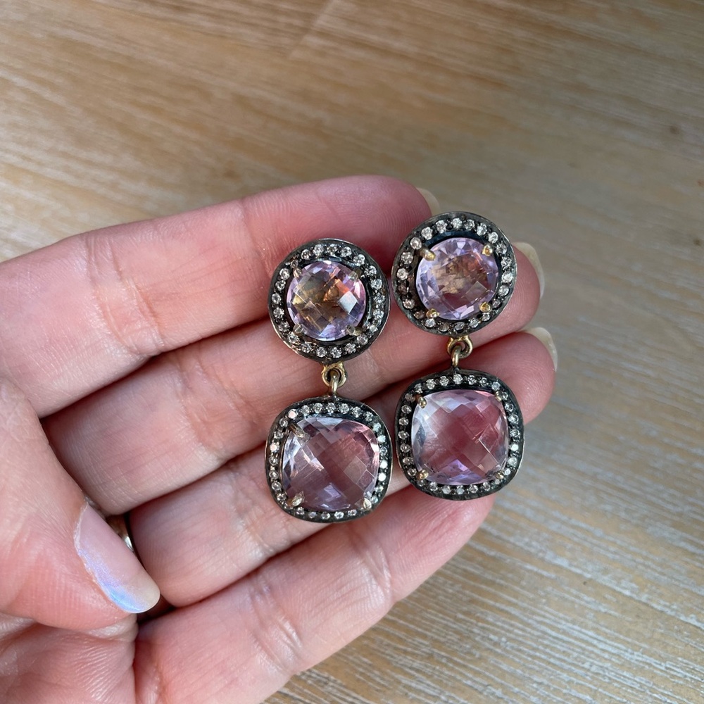 Elegant Pale Lavender and Gold Drop Earrings